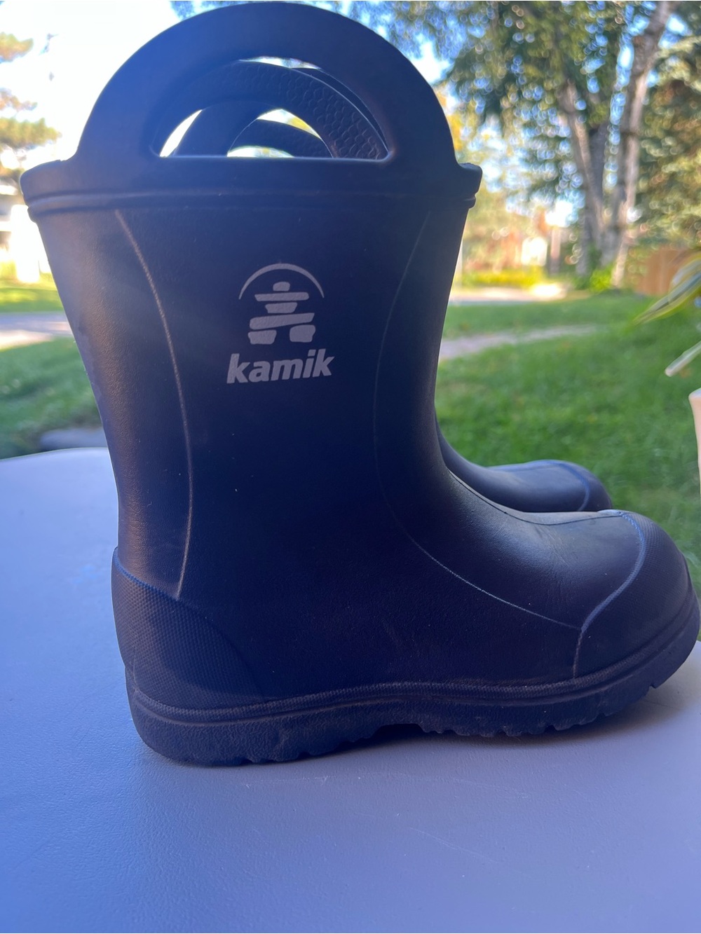 Kamik Kids Navy Black Waterproof Rain Boots with Handles